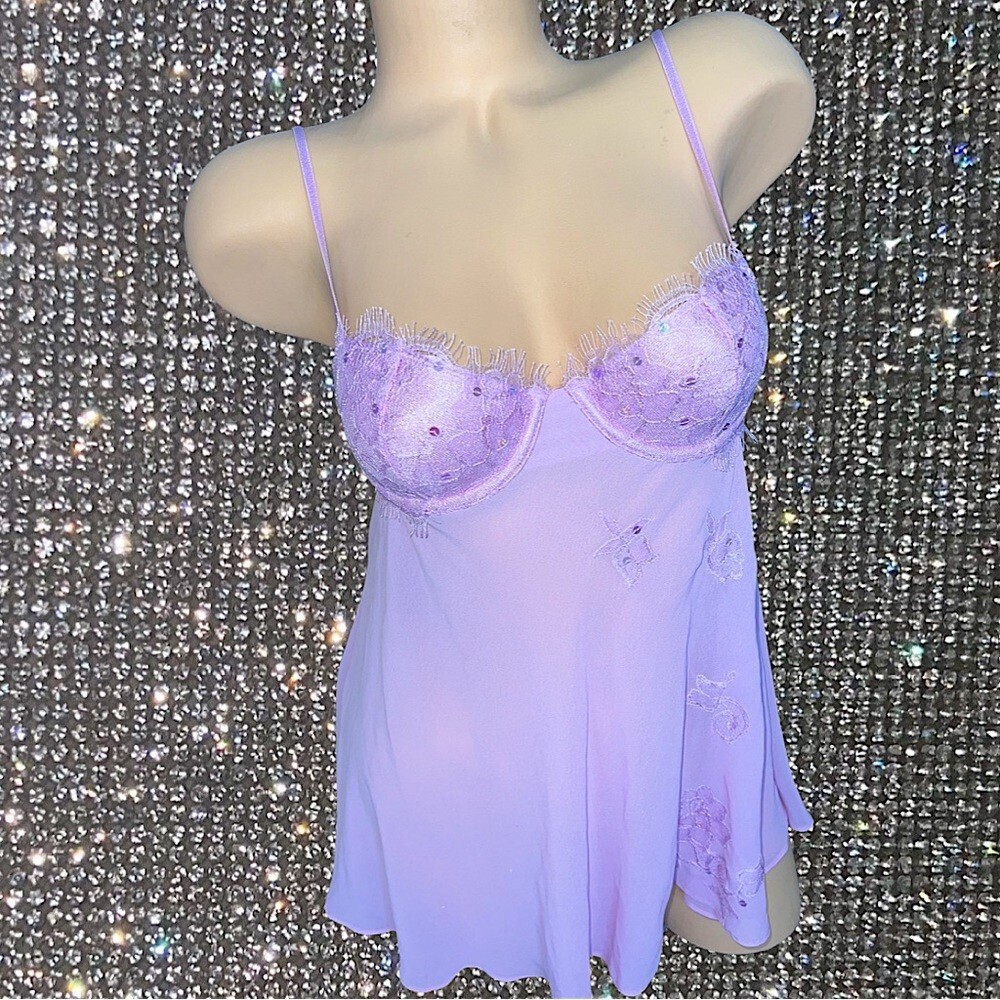 Victoria secret babydoll lilac flowers sequins angel fairy vibes rare y2k